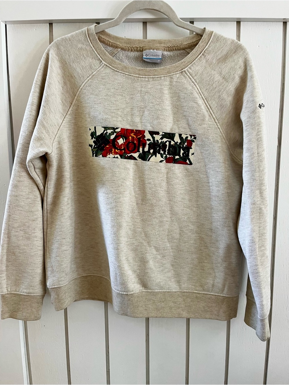 Columbia Women's Cream Crew Sweatshirt with Floral Box Logo